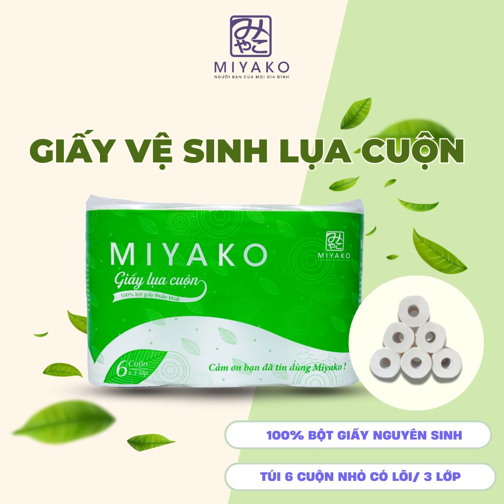 Giấy vệ sinh lụa cuộn Miyako – 6 cuộn có lõi