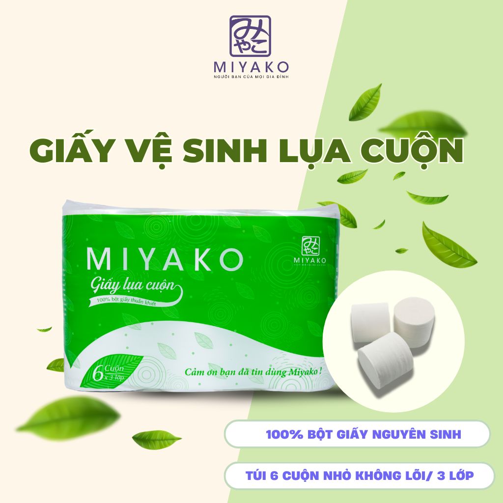 Giấy vệ sinh lụa cuộn Miyako – 6 cuộn không lõi