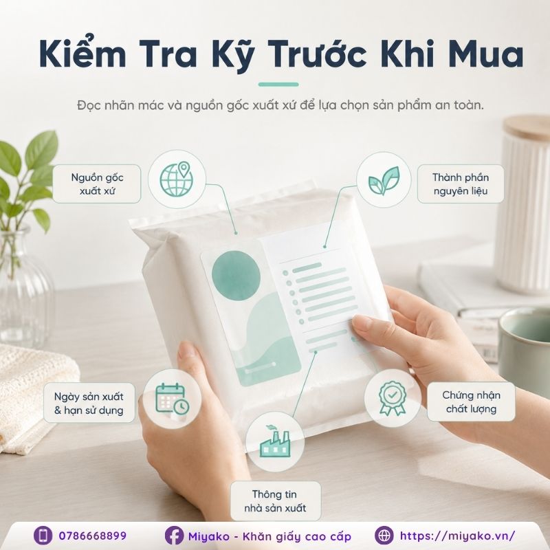 Lưu ý khi chọn mua giấy lau miệng kiểm tra nhãn mác nguồn gố
