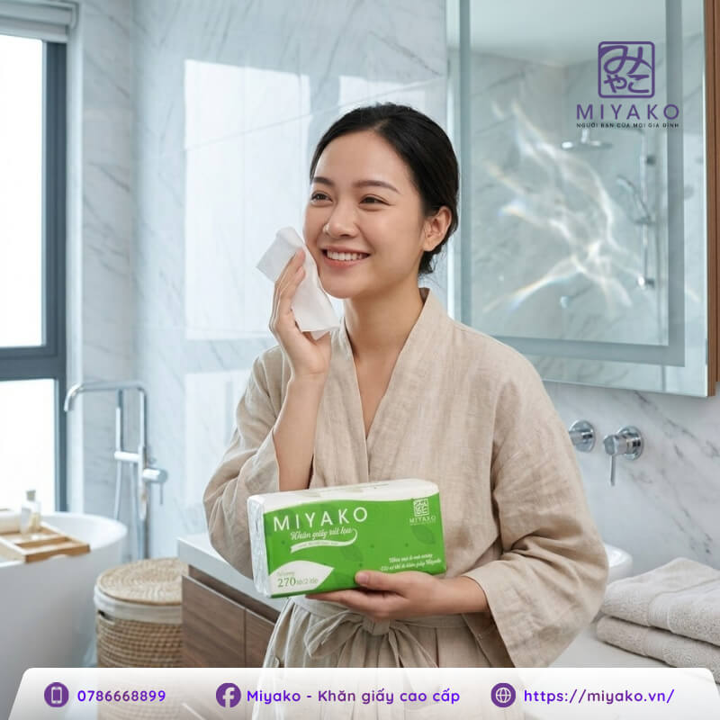 Dùng giấy lau mặt Miyako cho da mụn an toàn và vệ sinh
