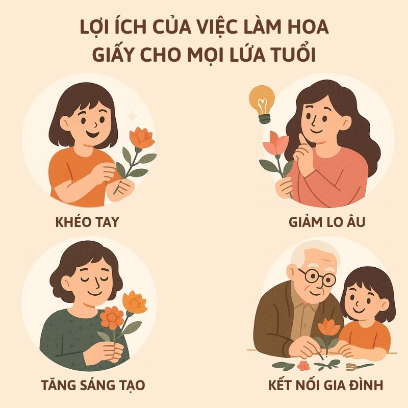 Lợi ích của việc làm hoa giấy cho mọi lứa tuổi