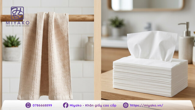So sánh khăn bông truyền thống và giấy lau mặt dùng một 