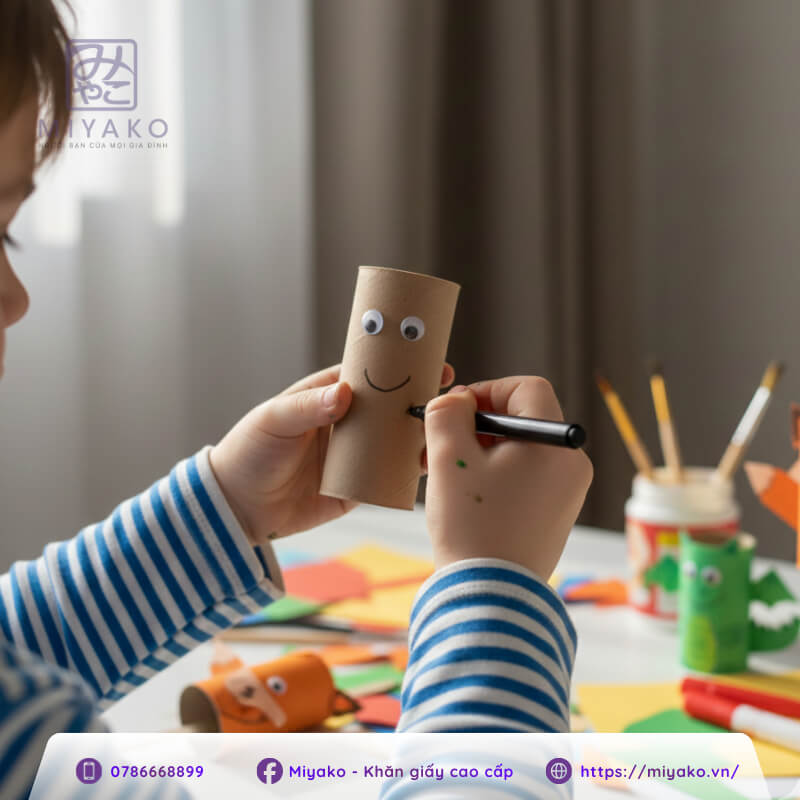 Các bước làm con rối bằng giấy vệ sinh cho bé