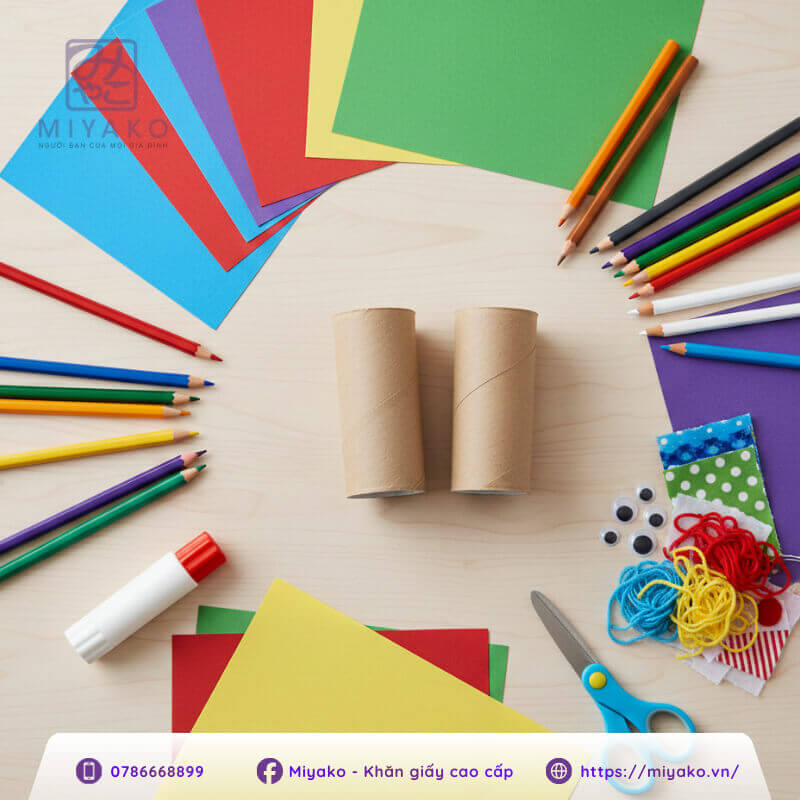 Nguyên liệu làm con rối bằng giấy vệ sinh đơn giản