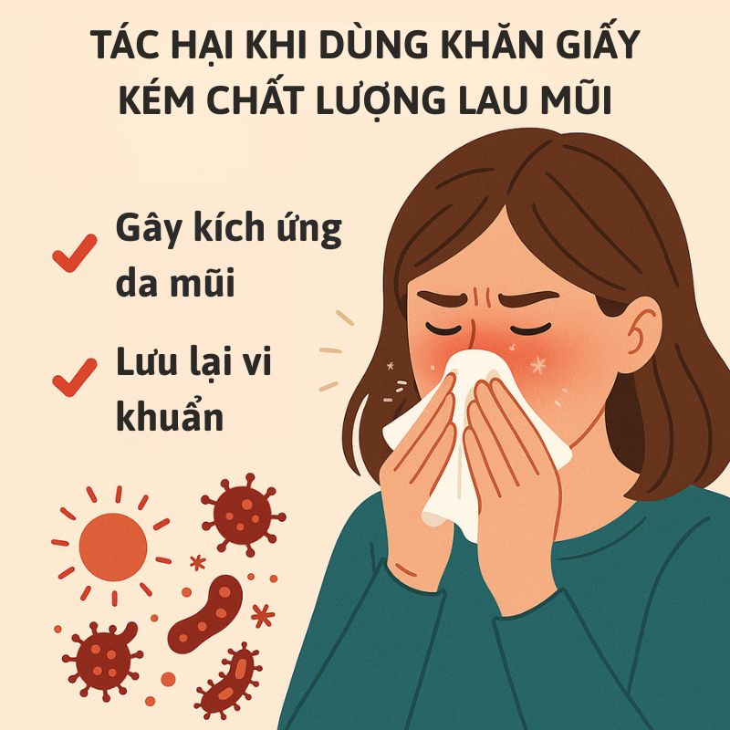 Tác hại khi dùng khăn giấy kém chất lượng lau mũi