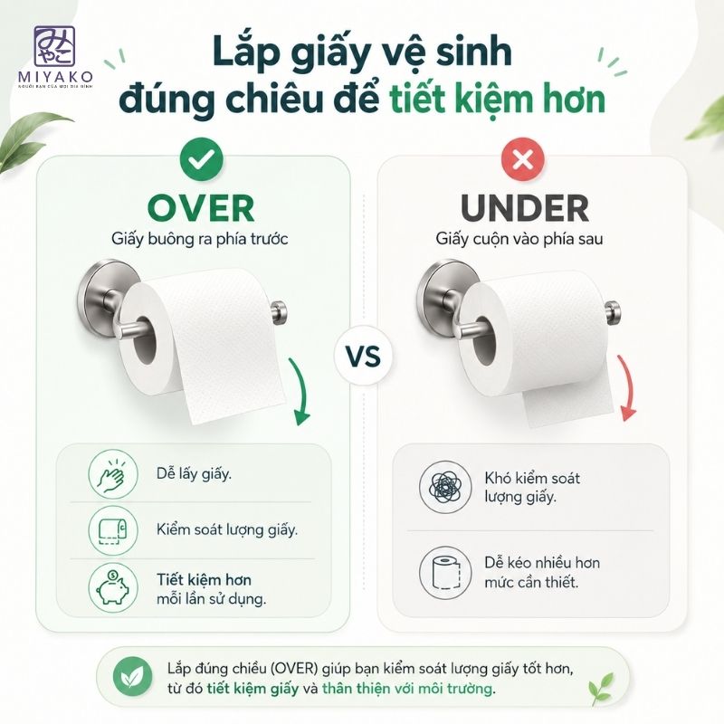 cách lắp cuộn giấy vệ sinh đúng chiều giúp tiết kiệm