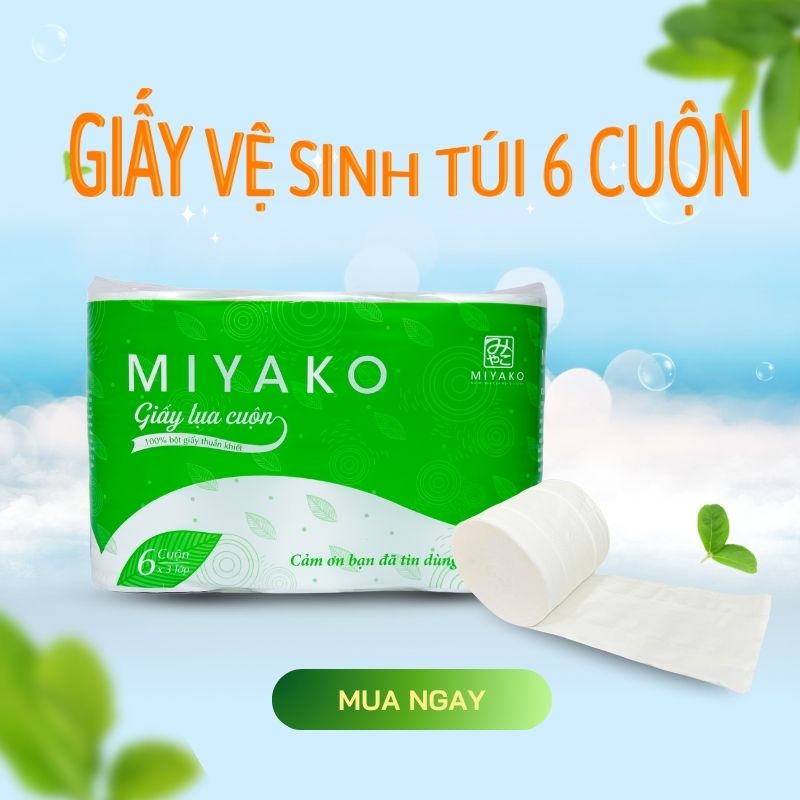giấy vệ sinh túi 6 cuộn Miyako không lõi