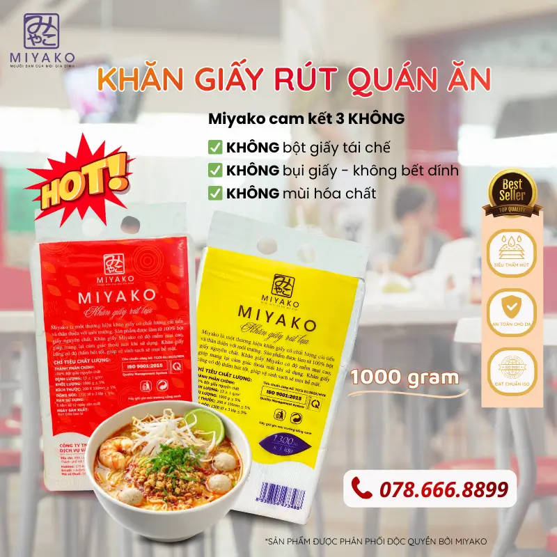 Giấy rút quán ăn túi 1kg Miyako giúp tăng trải nghiệm khách hàng và hình ảnh thương hiệu