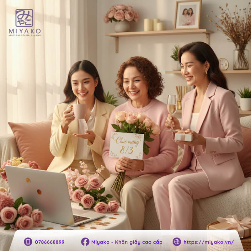Không khí ấm áp ngày quốc tế phụ nữ 8/3 với hoa và lời chúc