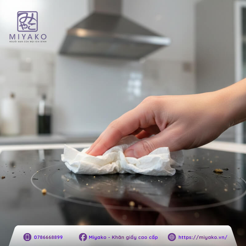 Lau dầu mỡ bếp từ bằng khăn giấy