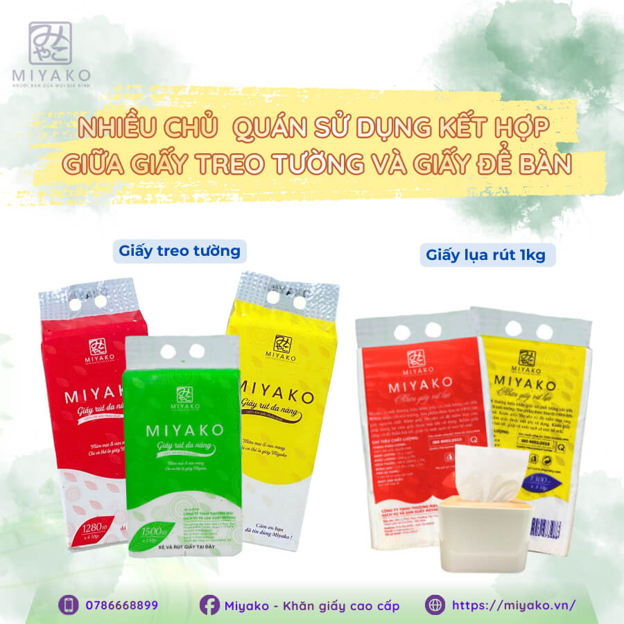 Thay vì băn khoăn giữa giấy rút treo tường hay để bàn cho quán ăn nhỏ thì nhiều chủ quán sử dụng kết hợp giấy treo tường và để bàn