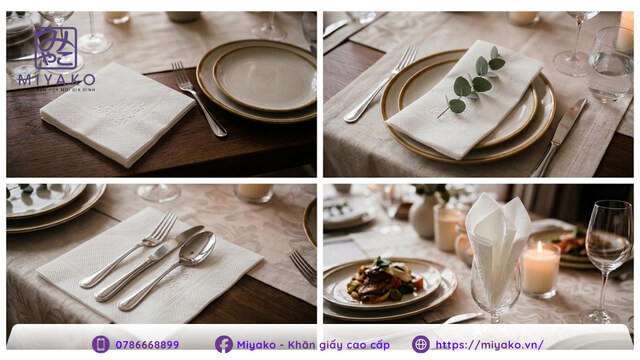 4 vị trí đặt khăn ăn bằng giấy trả lời cho câu hỏi khăn ăn bằng giấy thường được đặt ở đâu