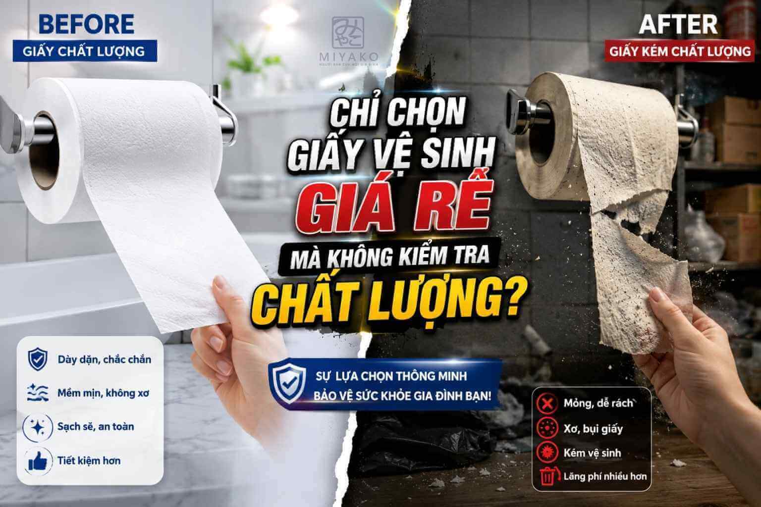 So sánh giấy vệ sinh chất lượng cao và giấy vệ sinh giá rẻ