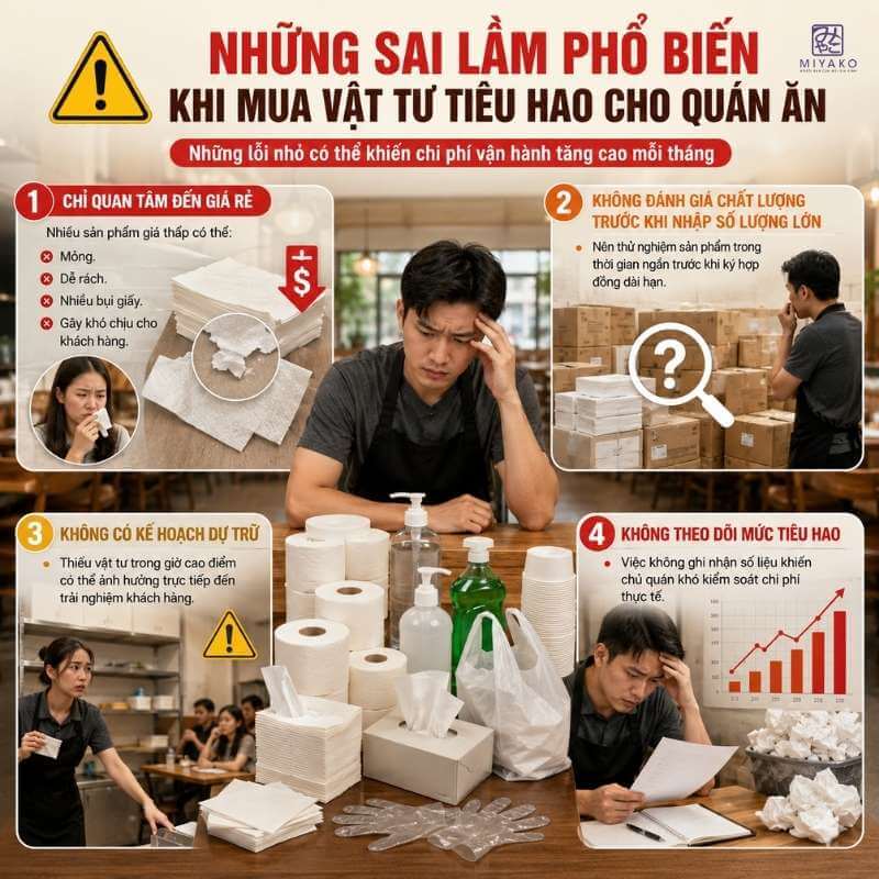 Những sai lầm phổ biến khi mua vật tư tiêu hao cho quán ăn