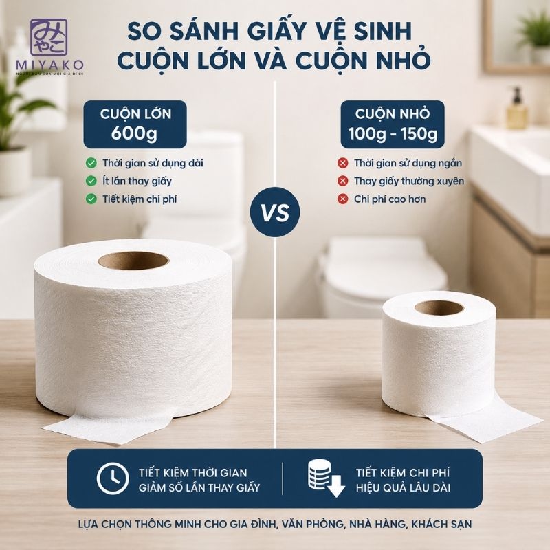 So sánh giấy vệ sinh cuộn lớn và cuộn nhỏ