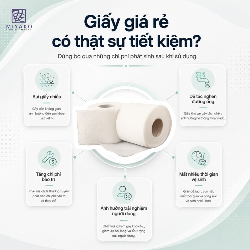 giấy vệ sinh kém chất lượng gây tắc nghẽn hệ thống ống xả
