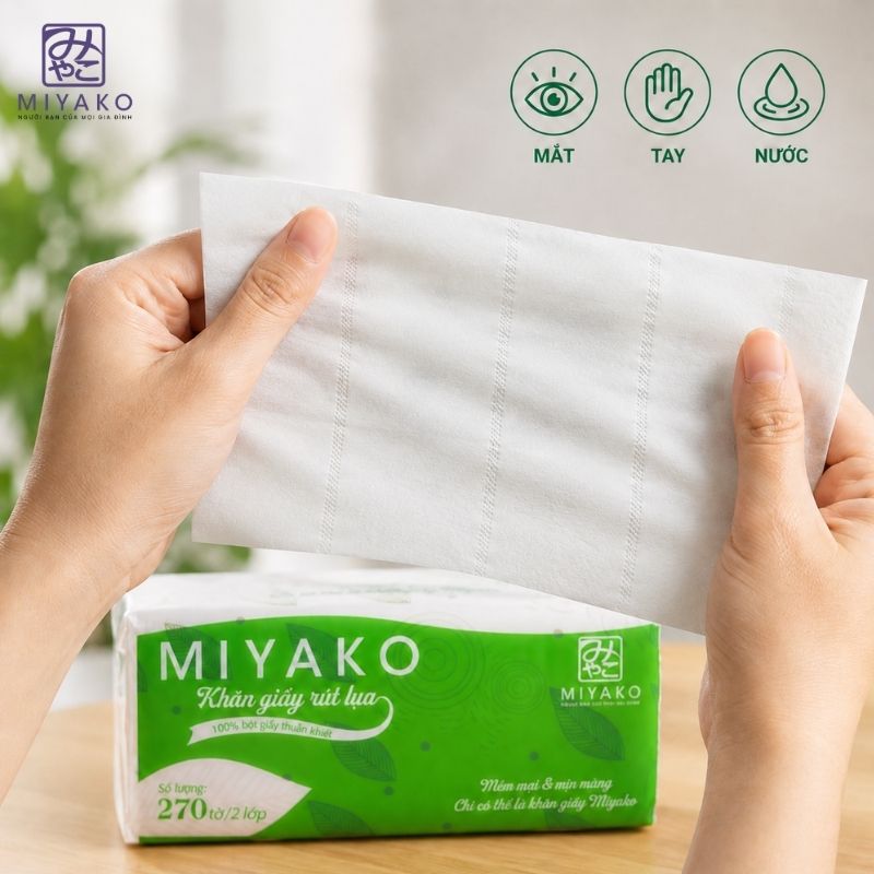 Khăn giấy Miyako từ chất liệu bột giấy nguyên sinh