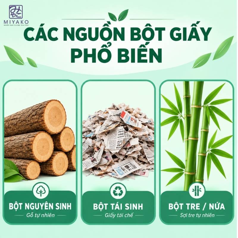Phân loại bột giấy nguyên sinh, tái chế và tre nứa