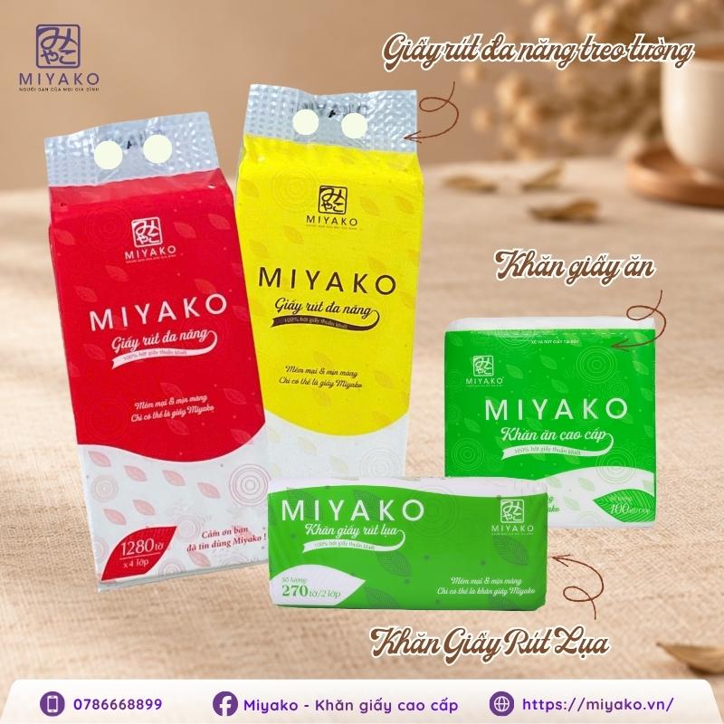 Ba dạng khăn giấy Miyako: khăn rút, khăn ăn và giấy treo tường