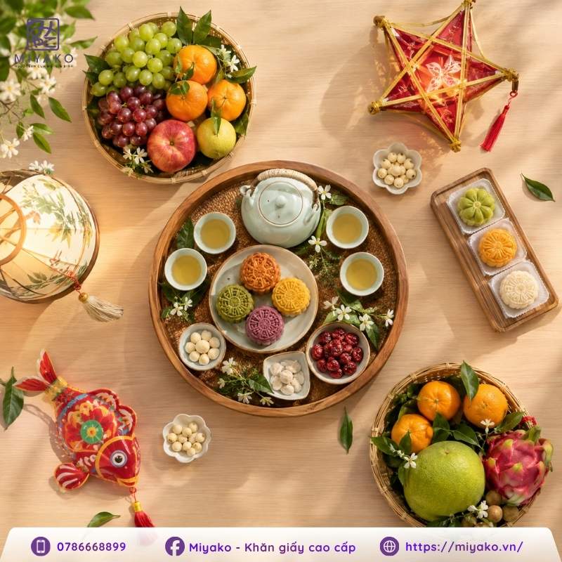 mâm cỗ trung thu đẹp bố cục cân đối