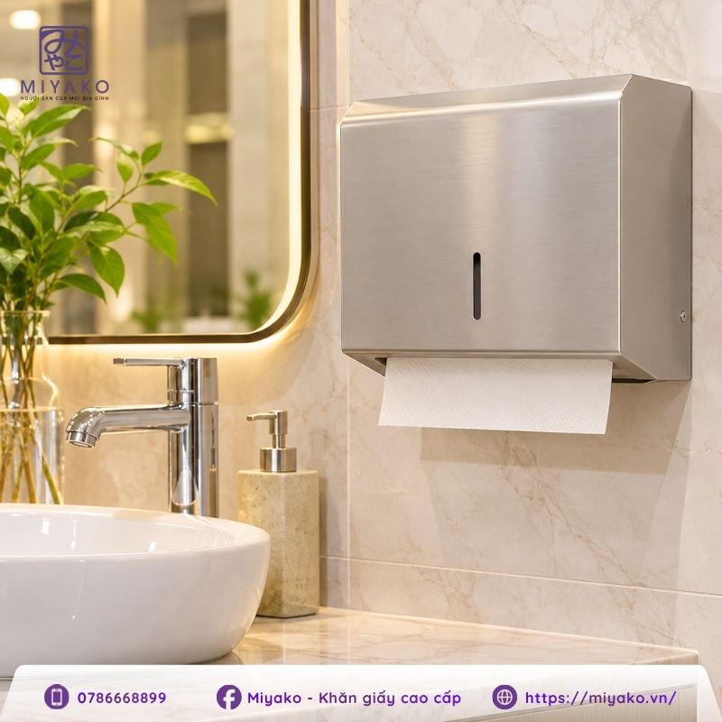 Dòng giấy lau tay Miyako chuẩn kích thước, tương thích với mọi loại hộp đựng treo tường.