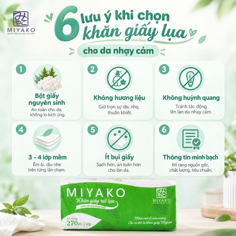 Infographic 6 lưu ý khi chọn khăn giấy lụa cho da nhạy cảm